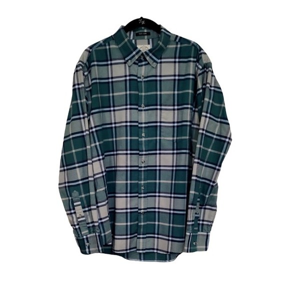 St. John’s Bay Button Down Long Sleeve Shirt Men's Large Green Window Pane Plaid - Picture 1 of 6